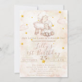 愛らしい羊のピンクの雲の塵の星1st誕生日 招待状 (正面)