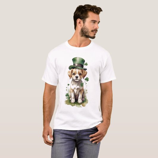 愛らしい聖パトリックの日の子犬 Tシャツ (正面フル)