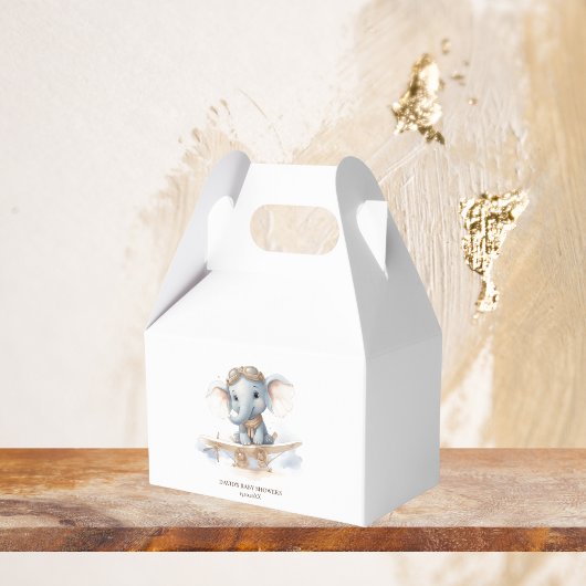 愛らしい至福に飛ぶ：象の水彩ベビー フェイバーボックス