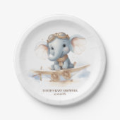 愛らしい至福に飛ぶ：象の水彩ベビー ペーパープレート (正面)