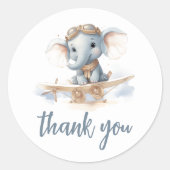 愛らしい至福に飛ぶ:象の水彩ベビー ラウンドシール (正面)