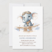 愛らしい至福に飛ぶ：象の水彩ベビー 招待状 (正面)