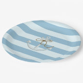 愛らしい航海のいかりオンライトブルーストライプ ペーパープレート (アングル)