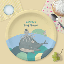 愛らしい航海のホエールイカ黄色の赤ちゃんシャワー ペーパープレート