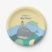 愛らしい航海のホエールイカ黄色の赤ちゃんシャワー ペーパープレート (正面)