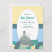 愛らしい航海のホエールタコ黄色の赤ちゃんシャワー 招待状 (正面)