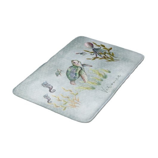 愛らしい航海の海の生き物タートルキッズベビー バスマット (アングル)