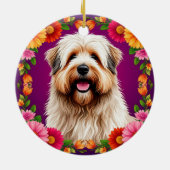 愛らしい花のふわふわした犬 セラミックオーナメント (裏面)
