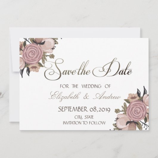 愛らしい花柄のグリッター結婚式Save the date セーブザデート (正面)