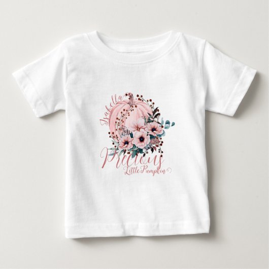 愛らしい花柄カボチャ 秋生まれの女の子 白 ベビーTシャツ (正面)