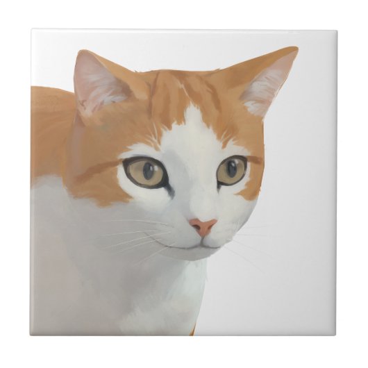 愛らしい茶トラの猫アート タイル (正面)