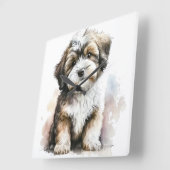 愛らしい茶色と白のハバナの子犬 スクエア壁時計 (傾斜)