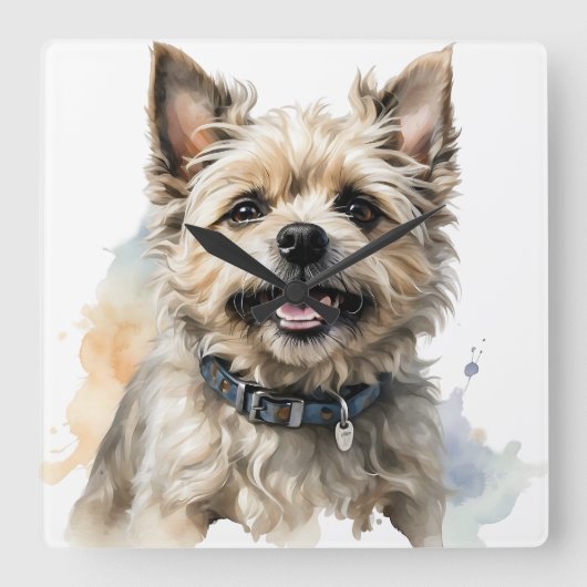 愛らしい茶色のカーンテリア犬 スクエア壁時計 (正面)