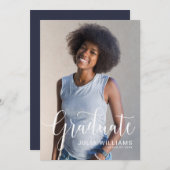 愛らしい草書き写真の卒業パーティーの発表 招待状 (正面/裏面)