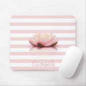 愛らしい蓮の花.ピンク 白 ストライプ マウスパッド (マウス)
