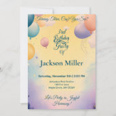 愛らしい虎と喜びの気球誕生日 招待状 (正面)