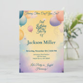 愛らしい虎と喜びの気球誕生日 招待状 (スタンド正面)