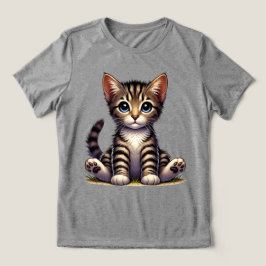 愛らしい虎猫の子猫と青い目 トライブレンドTシャツ