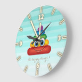 愛らしい虹のウンチEmoji -常に幸せがあって下さい ラージ壁時計 (傾斜)