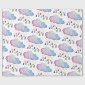 愛らしい虹の雲&金ゴールドベビーガールシャワー ラッピングペーパー (フラット)