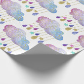 愛らしい虹の雲&金ゴールドベビーガールシャワー ラッピングペーパー (角)