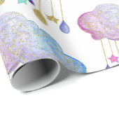 愛らしい虹の雲&金ゴールドベビーガールシャワー ラッピングペーパー (ロールコーナー)