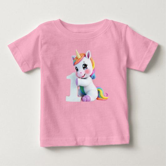 愛らしい虹色のユニコーン ベビーTシャツ (正面)