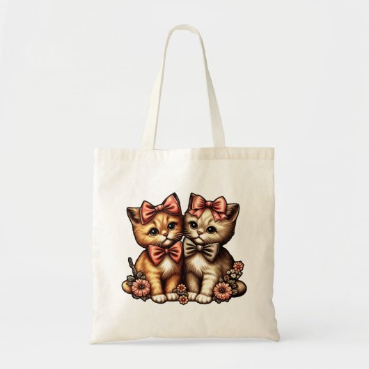 愛らしい蝶々を結んだ子猫 トートバッグ (正面)