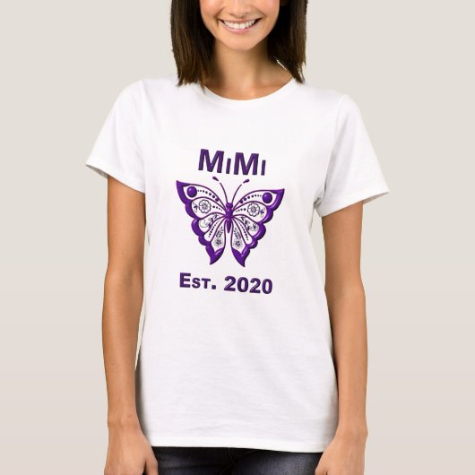 愛らしい蝶のミミ “Est 2020” Tシャツ (正面)