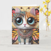 愛らしい蝶キャットフェアリーすべての行事 カード (黄色い花)