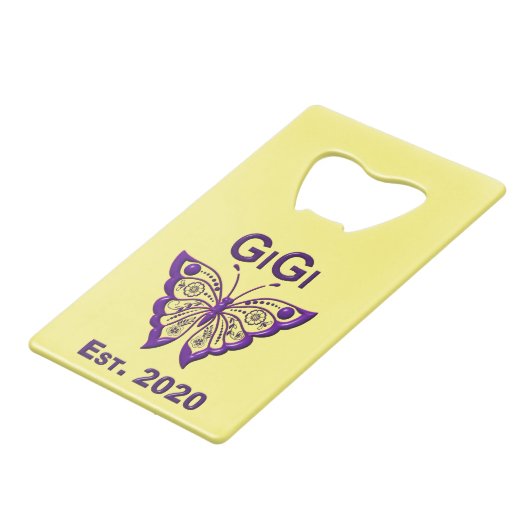 愛らしい蝶ギギ"Est 2020" クレジットカード栓抜き (正面アングル)