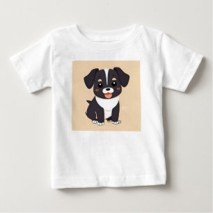 愛らしい表情をした可愛らしい漫画の子犬 ベビーTシャツ
