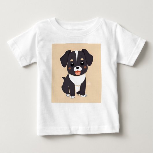 愛らしい表情をした可愛らしい漫画の子犬 ベビーTシャツ (正面)