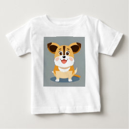 愛らしい表情をした可愛らしい漫画の子犬 ベビーTシャツ