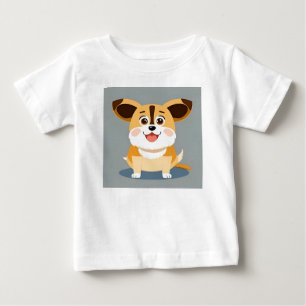 愛らしい表情をした可愛らしい漫画の子犬 ベビーTシャツ