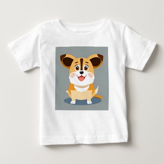愛らしい表情をした可愛らしい漫画の子犬 ベビーTシャツ (正面)