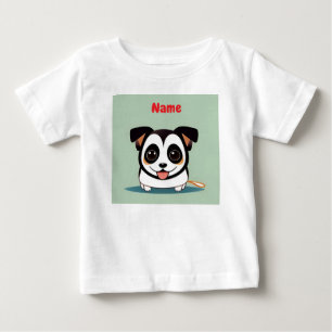 愛らしい表情をした可愛らしい漫画の子犬 ベビーTシャツ