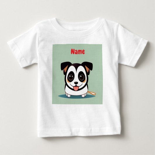 愛らしい表情をした可愛らしい漫画の子犬 ベビーTシャツ (正面)