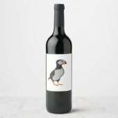 愛らしい角のパフィン立った漫画 ワインラベル (正面)