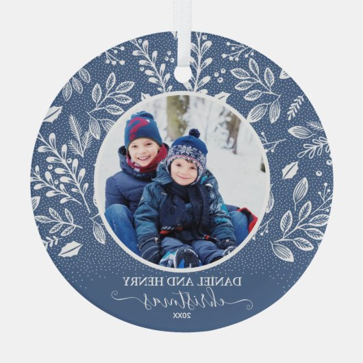 愛らしい記念写真クリスマス ガラスオーナメント (裏面)