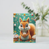 愛らしい誕生日のリス ポストカード (スタンド正面)