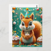 愛らしい誕生日のリス ポストカード (正面/裏面)