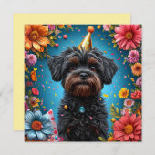 愛らしい誕生日パーティーハットパピー 招待状 (正面/裏面)