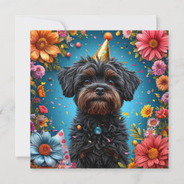 愛らしい誕生日パーティーハットパピー 招待状