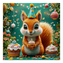 愛らしい誕生日リス ポスター