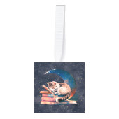 愛らしい読猫・月の本 キューブオーナメント (正面)