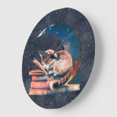 愛らしい読猫・月の本 ラージ壁時計 (傾斜)