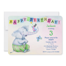 愛らしい象と鳥の子供の誕生日パーティー