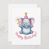 愛らしい象にパーティーの帽子と花 シーズンカード (正面/裏面)