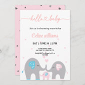 愛らしい象の家族のベビーシャワー 招待状 (正面/裏面)